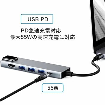 【未開封品 】ミニハブ充電コンバーターUSB タイプC HDMI Amazon | USB C ハブ 6-in-1アダプタ hdmi type-c 4K@30HZ HDMI
